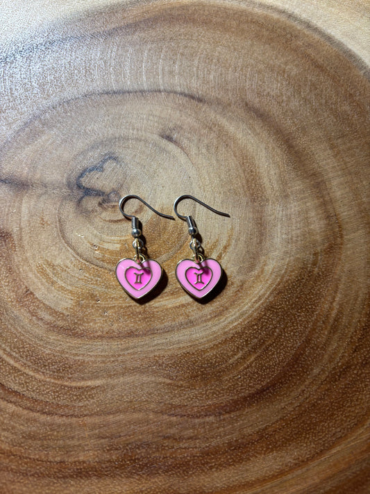 Gemini Zodiac Heart Earrings (Sold as a Pair)