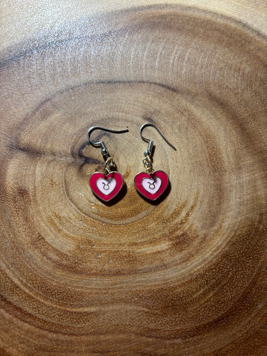 Taurus Zodiac Heart Earrings (Sold as a Pair)