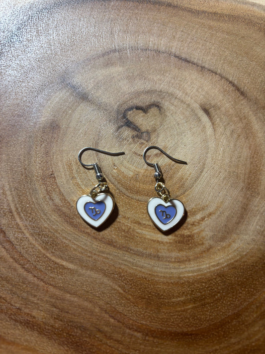 Capricorn Zodiac Heart Earrings (Sold as a Pair)