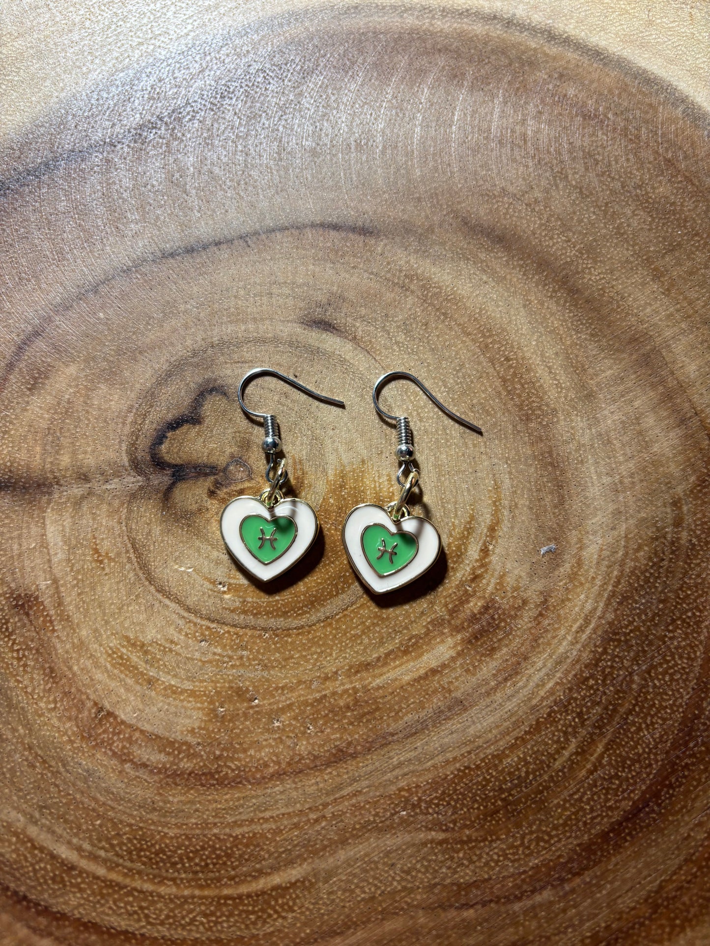 Pisces Zodiac Heart Earrings (Sold as a Pair)