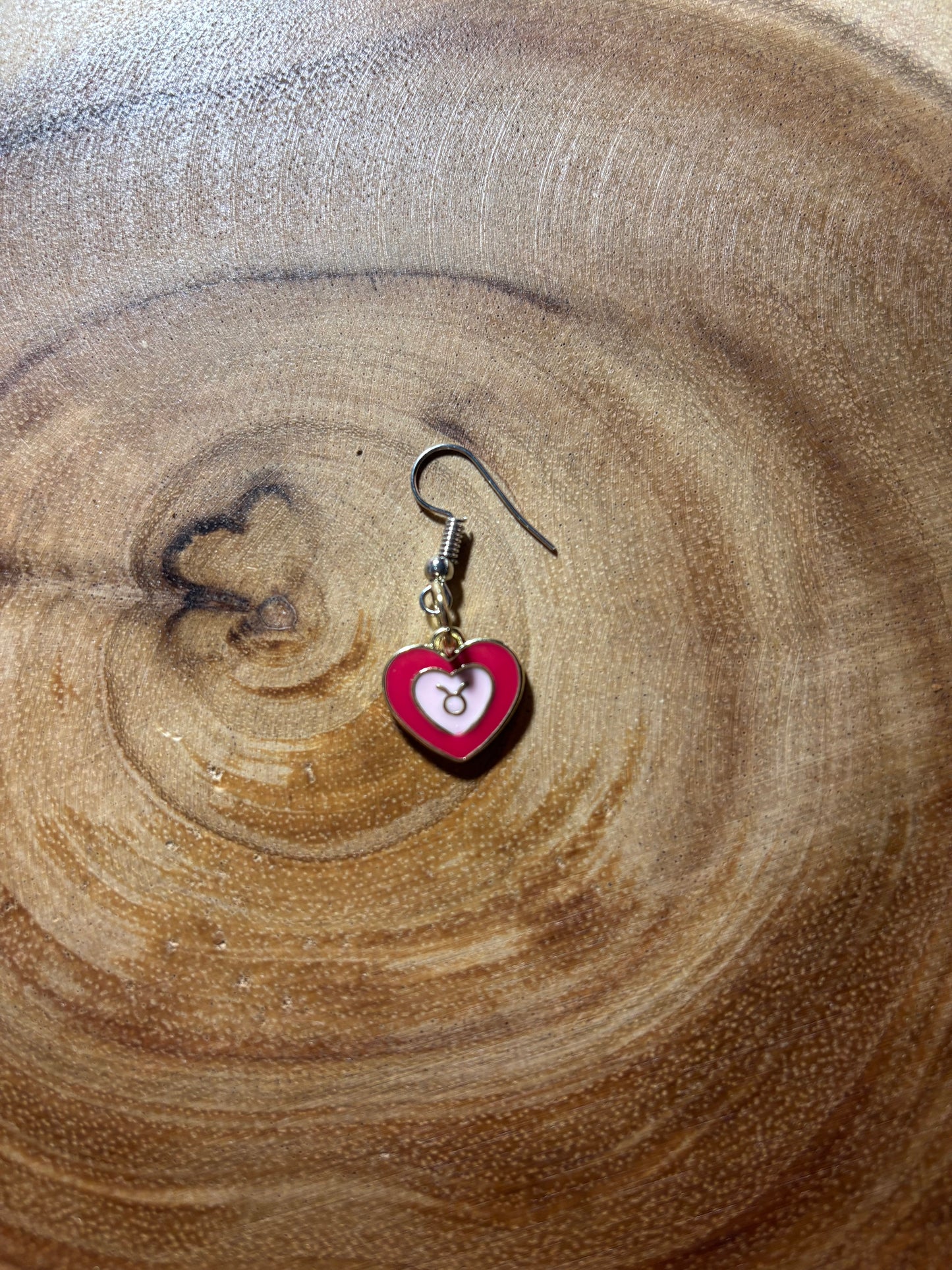 Taurus Zodiac Heart Earrings (Sold as a Pair)