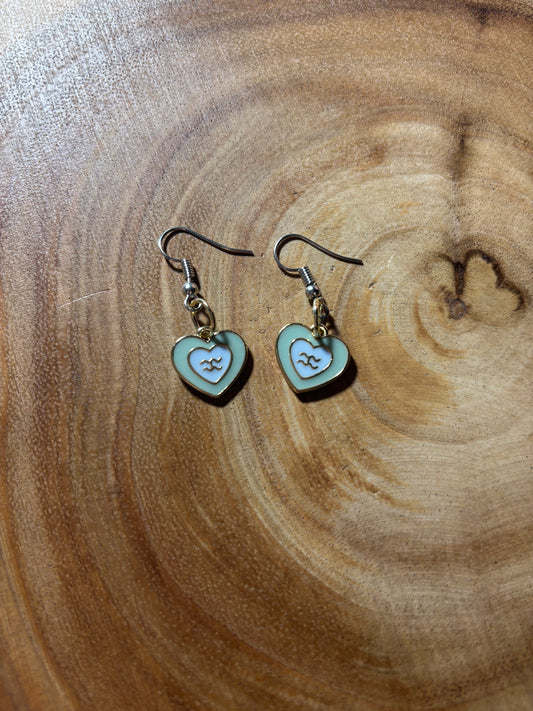 Aquarius Zodiac Heart Earrings